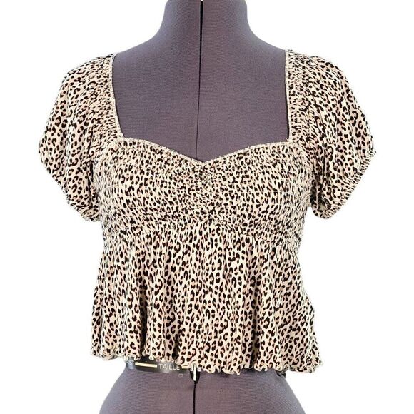 Urban Outfitters Leopard Print Ruched Bust Crop Top Sz S - Picture 1 of 7